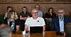 Jan-Erik Lundby leder delegasjonen til Norsk Sjømannsforbund. Her presenterer han kravene fra forbundet til forhandlingene.
