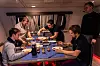 POPULÆRT PÅ SJØEN: Det er en sjeldenhet at mannskapet får spist måltider samlet. Det er kun når de ligger til kai de får spist sammen, noe de endelig fikk gjort da de lastet i Florø. –  Taco er nok det mest spiste måltidet på sjøen, sier Thomas. Fra venstre kadett Christoffer Brandsøy Midtbø (22), matros Bjarte Næs (37), maskinist Martin Sæle (34), Kaptein Thomas Høyland (37) og overstyrmann Tommy Torskangerpoll (34)