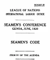 Forsiden på rapporten: Seamen’s Conference – Seamen’s Code, Genova, juni 1920.